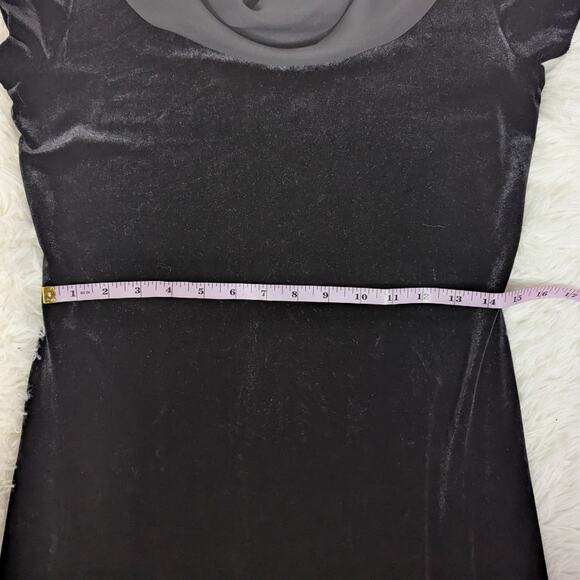 90s Vintage Velvet Short Sleeve Midi Formal Dress Gown With Chiffon Scarf Black - Picture 7 of 16